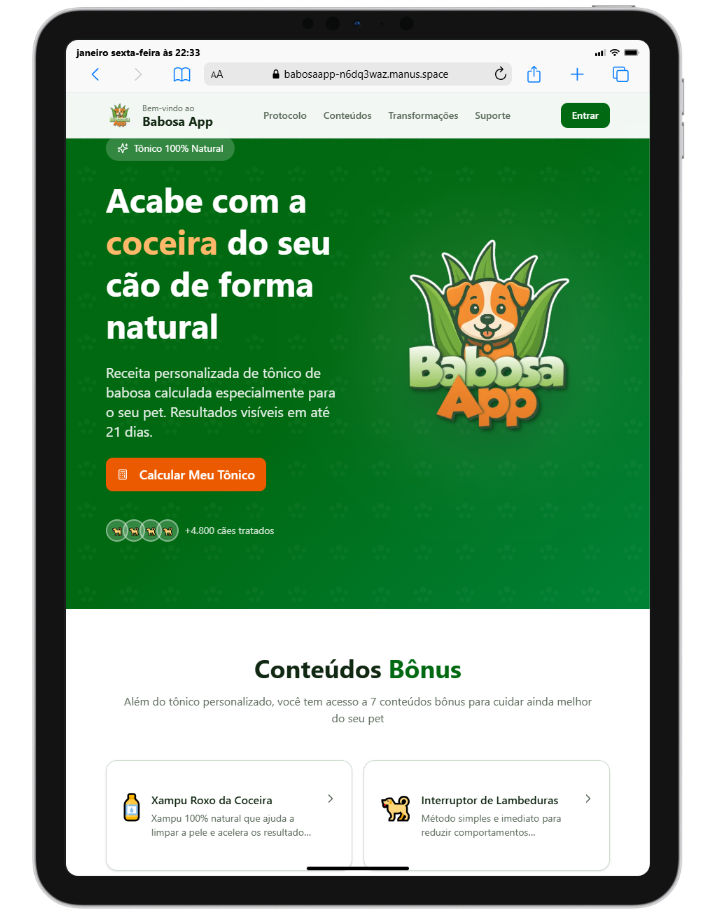 Babosa App em tablet